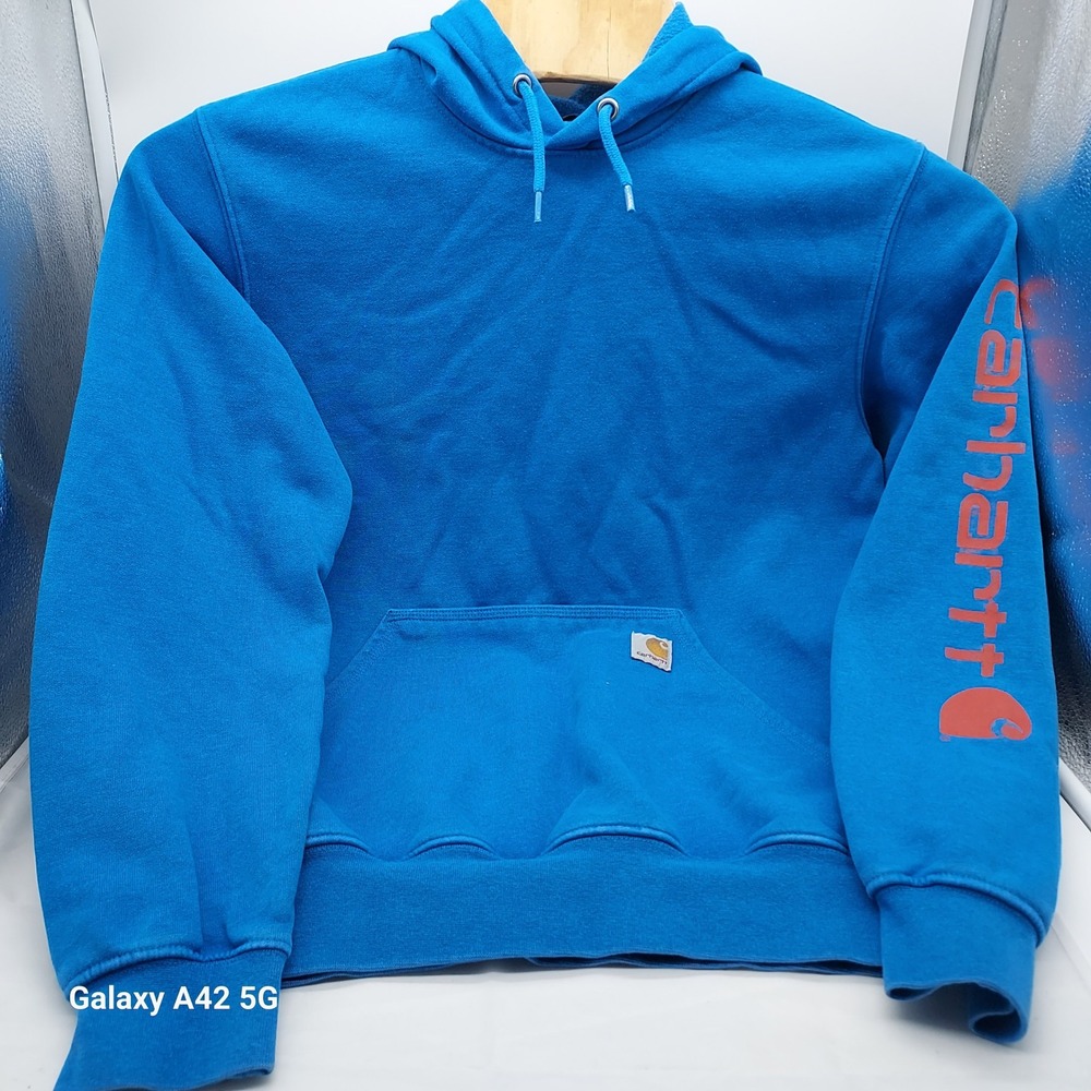 Carhartt Mens Loose Fit Midweight Logo Sleeve Hoodie Blue Orange K288 H72 Small